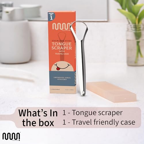 MasterMedi Tongue Scraper for Adults, 100% Stainless Steel Tongue Scrubber for Bad Breath, Easy to Use, Tongue Cleaner for...
