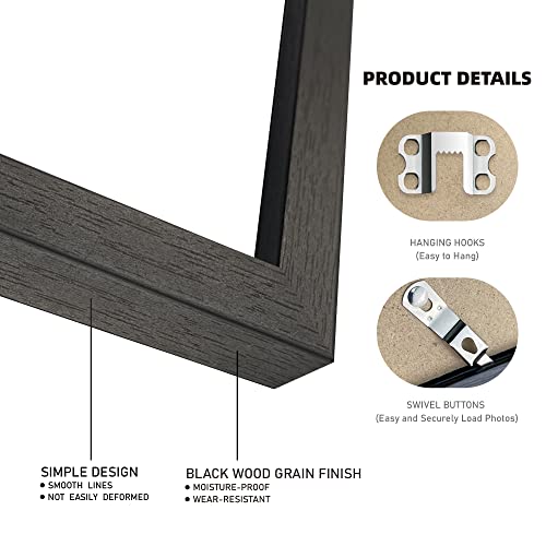 Hongkee 8x10 Black Picture Frames set of 3, Made of Wooden and Glass Photo frame - Displays Picture 5x7 with Mat or 8 x 10...
