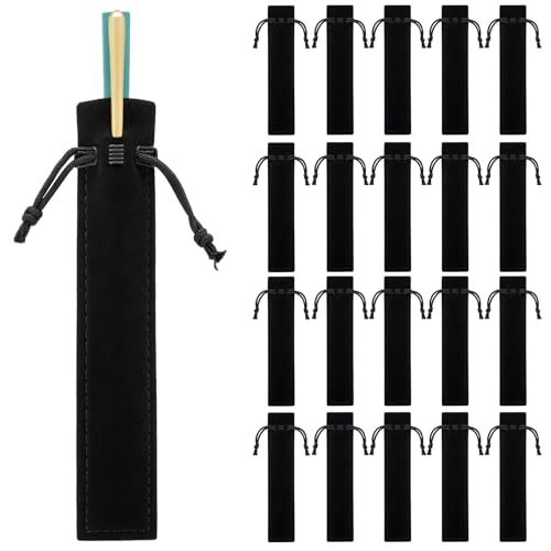 Zyghjort 20 PCS Velvet Pen Pouch with Drawstring, Black Drawstring Pen Sleeve Holder Soft Pens Bag Case Pencil Bag for Adu...