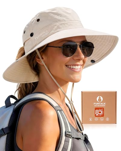 FURTALK Sun Hats for Women with Ponytail Hole Wide Brim Beach Bucket Hat UPF 50+ Fishing Hiking Outdoor Hats