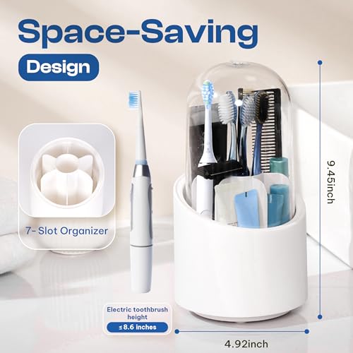 Toothbrush Holder with Cover, Dustproof Toothbrush Holder for Bathroom Sink, Vanity and Bathroom Storage Organizer, Rotati...