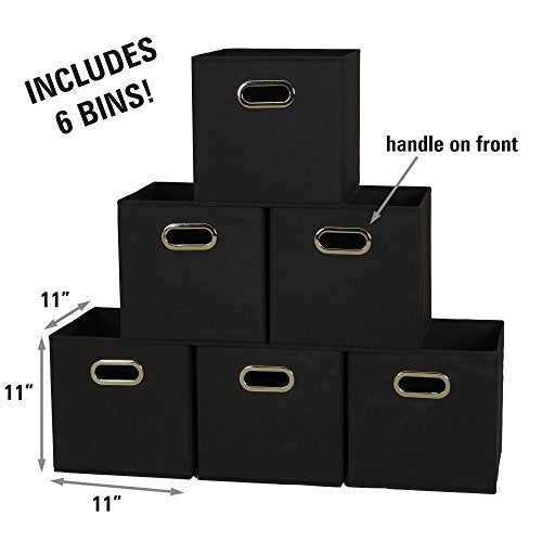 Household Essentials Foldable Fabric Storage Bins 6 Piece Set, Strong Poly-Woven Fabric, Sturdy Chipboard Sides, Grommet F...