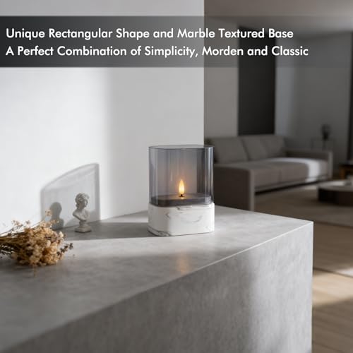 Fanna Rectangular Flameless LED Candle with Timer in Marble Texture, Battery Operated Glass Candle for Home Decor and Tabl...