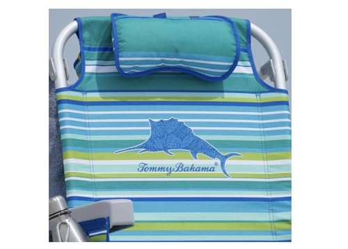 Tommy Bahama 5 Position Beach Chair, Zippered Insulated Cargo Pouch, Cup and Cell Phone Holders, Towel Bar, Pillow for Ext...