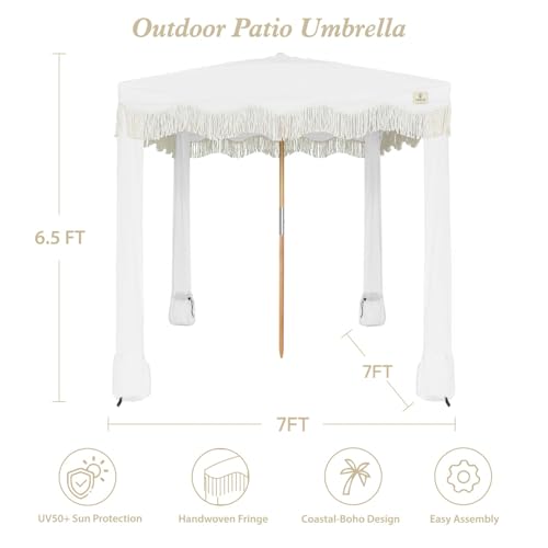AMMSUN Beach Cabana with Fringe, 6.5' x 6.5' Boho Beach Canopy with Tassels, Easy Set up & Premium Wood Pole, Cabana Tent ...