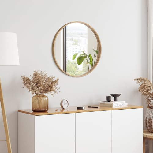 WallBeyond Round Wood Mirror 24 inch Circle Wall Mirror for Bathroom Round Wall Mirror for Wall Decor, Vanity, Entryway Li...