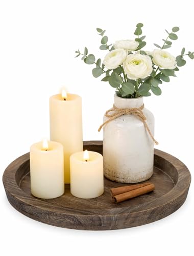Hanobe Candle Plate Holder Tray: Round Wood Decorative Candle Plate - Rustic Farmhouse CoffeeTable Decor - Tealight Pillar...