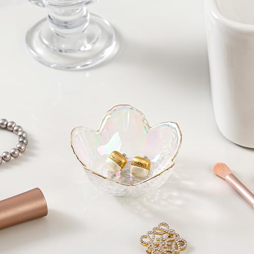 White Flower Jewelry Dish Glass Ring Dish Jewelry Tray Cute Vanity Organizer Room Decor Aesthetic Nightstand Bathroom Deco...