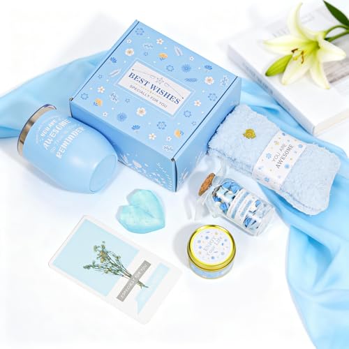 Birthday Gifts for Women,Unique Blue Gifts Basket Ideas for Women Gifts Box for Her Self Care Relaxing Spa Gift Set Birthd...