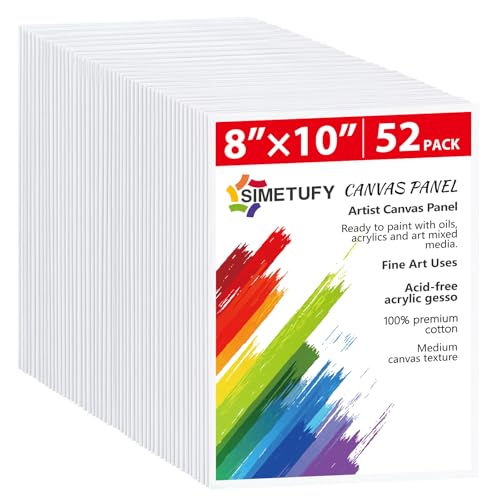 Simetufy Canvas Boards for Painting 52 Pack 8 x 10 Inch Blank Flat Canvas Panels 100% Cotton Pre-Primed for Acrylic & Oil ...