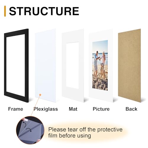 decorUhome 8x10 Picture Frame, Display Pictures 5x7 with Mat or 8x10 without Mat, Wall & Tabletop Display Photo Frame, Bla...