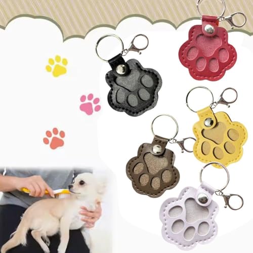 DTREELS Dog Fur Storage Key chain, Cute Leather Paw Key chain Pet Hair Keepsake Keyring, Unique Memorial Collection Keychain