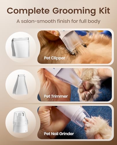 oneisall Dog Grooming Vacuum, 15000Pa Pet Vacuum Kit Shedding 99% Pet Hair, Dog Grooming Clippers with Trimmer Nail Grinde...