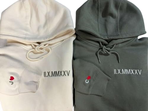 Custom Embroidered Roman Numeral Hoodie, Personalized Hoodie For Boyfriend Girlfriend With Initial Heart, Gifts for Boyfri...
