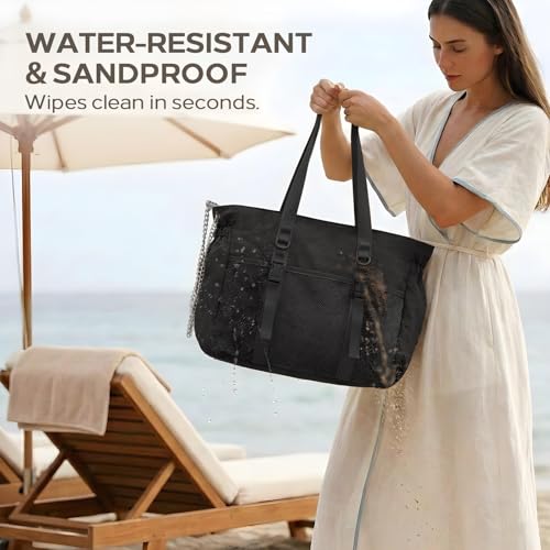 Omanmoli Beach Bag for Women Tote Bag Large with Anti-theft Lock & Chain,40oz Holder,Cruise Travel Vacation Picnic Pool Gy...