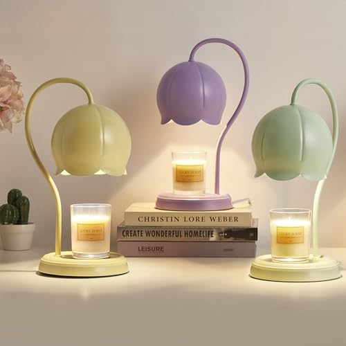 Mahbahole Light Blue Cute Flower Candle Warmer Lamp with Timer Dimmable, Bedroom House Office Aesthetic Living Girls Room ...