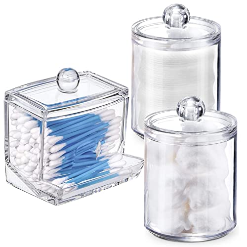 WISIEW Swab Holder Canisters with Lid, Bathroom Qtip Dispenser Apothecary Jars, Clear Plastic Cotton Ball Pad Container fo...