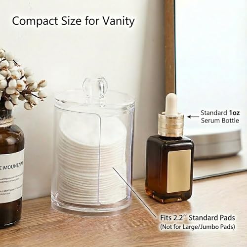 AkoSlale 10oz Clear Plastic Cotton Round Holder Organizer - Shatterproof Vertical Makeup Pad Dispenser Canister with Lid f...