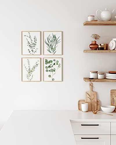 HAUS AND HUES Botanical Plant Wall Art Prints - Set of 4 Plant Decor Prints, Floral Kitchen Pictures, Flower Leaves Wall A...
