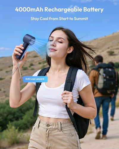 Gaiatop Small Handheld Fan Portable, Powerful High Speed Turbo Cooling, 4000mAh USB Rechargeable Battery Operated Mini Per...