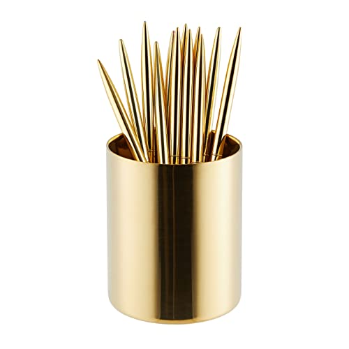 Juvale Desk Organizer Pen & Pencil Holder - 3.2 x 3.9 in, Gold Stainless Steel - Desk Supply Organizer with Gold Pen Cup, ...