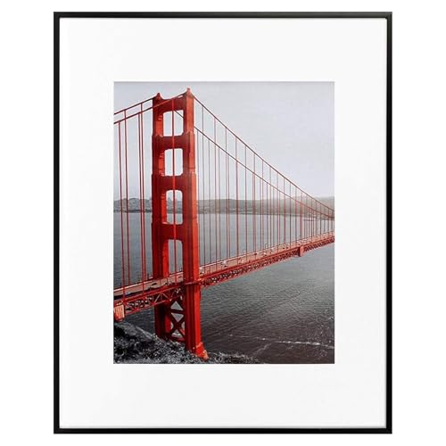 Frametory, 11x14 Aluminum Picture Frame - 11 x 14 Black Frame with Removable Mat for 8 x 10 Photo - 14 by 11 Durable Metal...