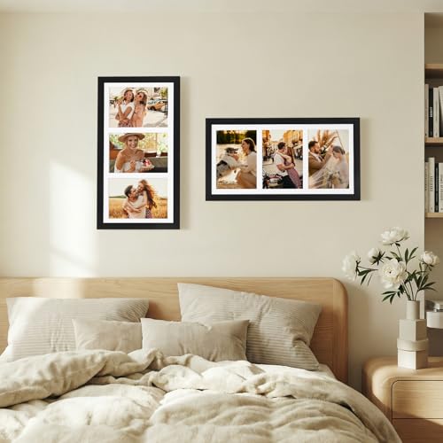 decorUhome 8x16 Picture Frames Collage Wall Decor, Display 3Pcs 5x7 Photos with Mat or 1Pcs 8x16 Unmatted, 3 5x7 Collage P...