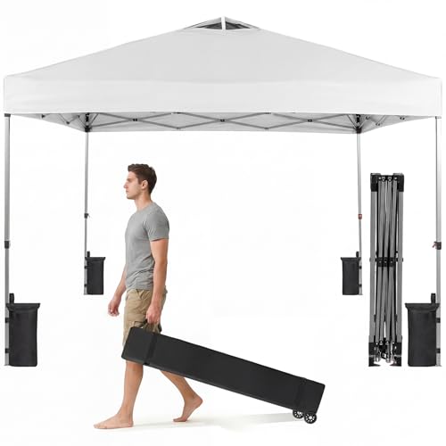 OLIXIS 10x10ft 1-Person Pop Up Canopy Tent, Heavy Duty One Push Setup Portable Outdoor Shelter for Beach Events Camping wi...