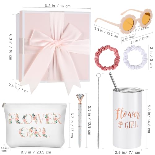 Sieral 9 Pcs Flower Girl Proposal Gifts Set Personalized Flower Girl Tumbler with Straw Bride Gift Box Canvas Bag Sunglass...