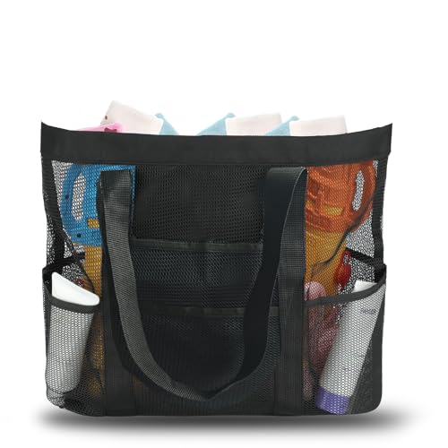 OILPUS Large Mesh Beach Bag, Beach Tote Bags with 9 Pocket for Family