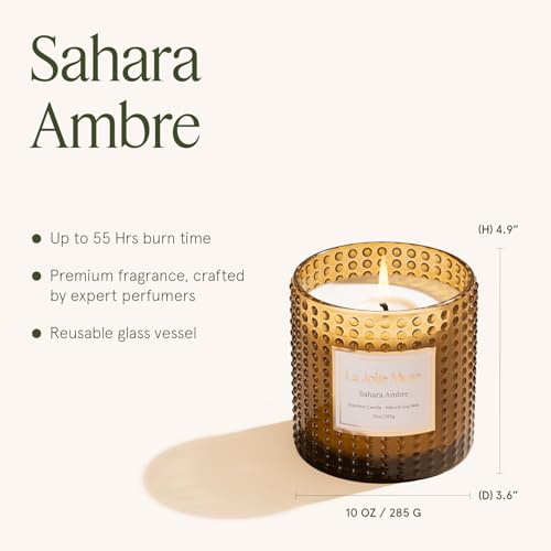 LA JOLIE MUSE Sahara Amber Scented Candle | Bergamot, Clove & Amber | 10 oz Soy Candle | Natural Soy Wax | 55 Hours Clean ...