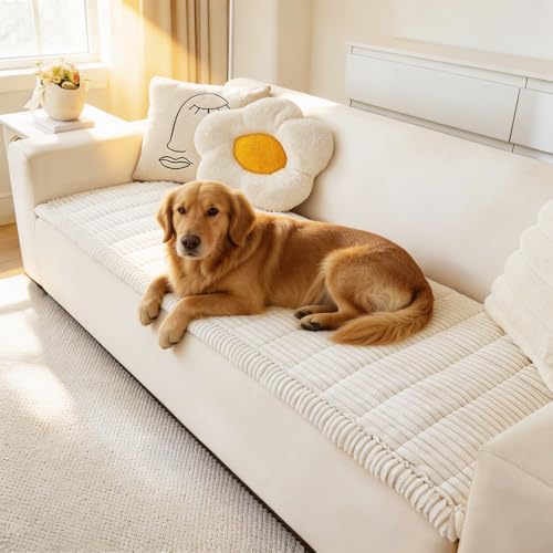 Awjcsv Couch Cover for Dogs Washable, Fuzzy Pet Couch Covers for 3 Cushion Sofa Pet Friendly, Non Slip Sofa Cover (White, ...