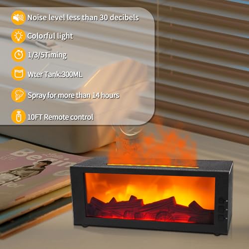 BOHOFAM Fireplace Essential Oil Aroma Diffuser,Flame Air Humidifiers 300ML,14-Hour Runtime,Colorful Flame Diffusers for Ho...