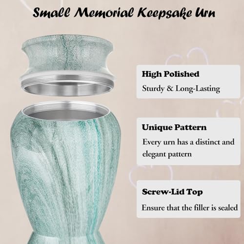 Dletay Small Urns for Human Ashes Keepsake with Box 2.85 Inch Memorial Mini Cremation Urn for Women Men Aluminum Decorativ...