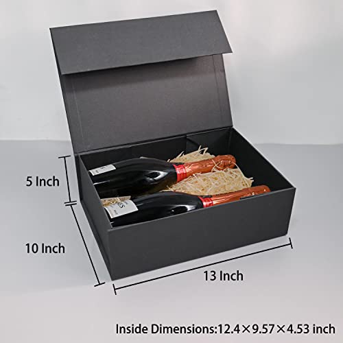 LIFELUM Extra Large Black Gifts Boxes Bulk Set of 5,13.5 x 10 x 4 inch Elegant Gift Boxes with Magnetic Lids, Card,Sticke...