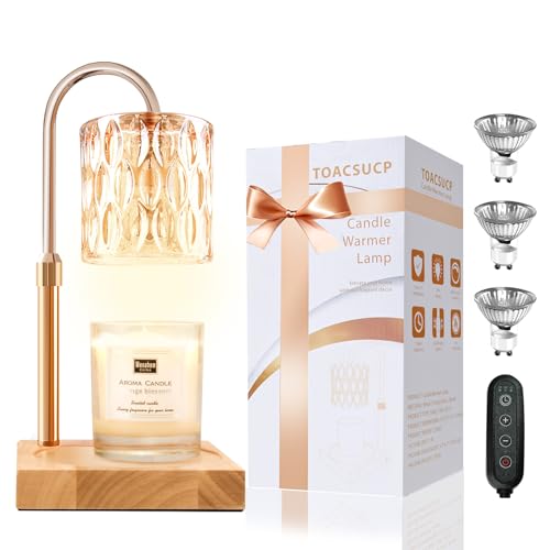Candle Warmer Lamp with 3 Bulbs, Adjustable Height Dimmable Candle Warmer with Timer, Candle Lamp with Charming Gift Box R...
