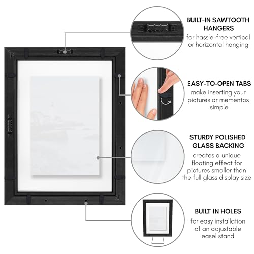Americanflat 8x10 Floating Picture Frame with Polished Crystal-Clear Glass - Use as 5x7 Picture Frame or Display 4x6 Photo...