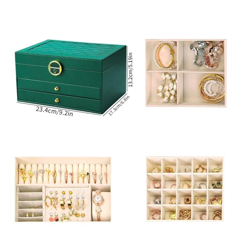 RQQM Jewelry Organizer Box PU Leather Double-Layer Pull-Out Drawer & Multiple Compartments - Premium Jewelry Storage for N...