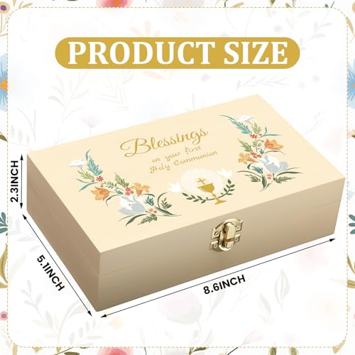 CroBlissful First Communion Wooden Box Keepsake Baptism Memory Box Gift 8.6 x 5.1 x 2.4 Inches First Holy Communion Jewelr...