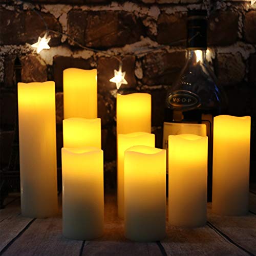 antizer Flameless Candles Led Candles Pack of 9 (H 4" 5" 6" 7" 8" 9" x D 2.2") Real Wax Battery Candles with Remote Timer ...