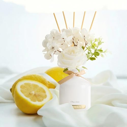 COCORRÍNA Reed Diffuser Set, 6.7oz Flower Reed Diffuser with Sticks, Clean Linen Essential Oil, Long Lasting Home Fragranc...
