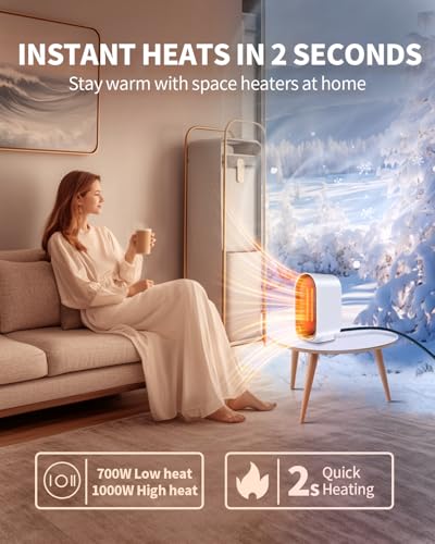 Space Heater, Portable Small Heaters for Indoor Use, Electric Desk Heater with Overheat and Tip-Over Protection, Mini Pers...