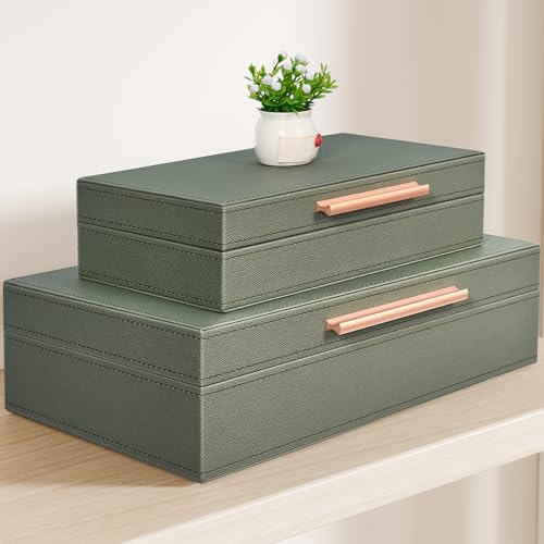 Decorative Boxes with Lids 2-Set, Memory Box for Keepsakes, Saving Space, Beautiful PU Leather Decorative Storage Boxes in...