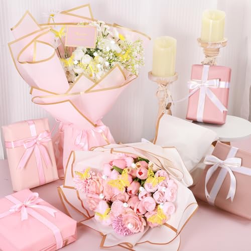 woric 93 Pcs Flower Bouquet Wrapping Paper Kits, 20 Sheets Waterproof Floral Wrapping Paper 10 Greeting Cards 12 Butterfly...