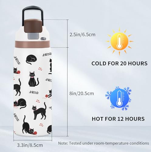 Cat 32oz Water Bottle Gifts for Women, Stainless Steel Insulated Tumbler with Handle & 2-in-1 Leak Proof Locking Lid for O...