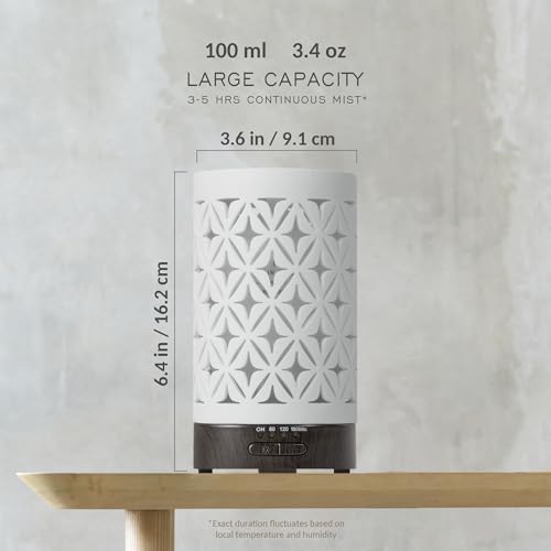 Earnest Living Essential Oil Diffuser for Home White Ceramic 100ml Aromatherapy Diffuser with 4 Timers 7 Night Lights and ...