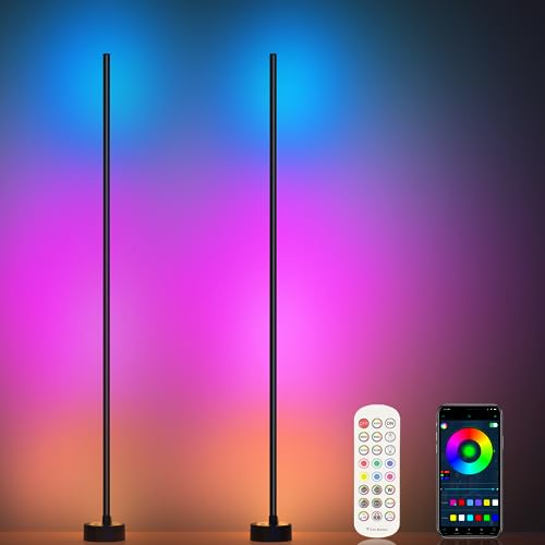 Miortior Corner Floor Lamp, 2 Pack LED Corner Lamp with App/Remote/Button Control, Smart RGB Floor Lamp with 16 Million DI...