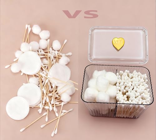 DUDUYA Qtips Holder Bathroom Container, 3-Section Bathroom Organizer Dispenser ,3 Grids Cotton Ball/Swab/Pad Holder ,Jar O...