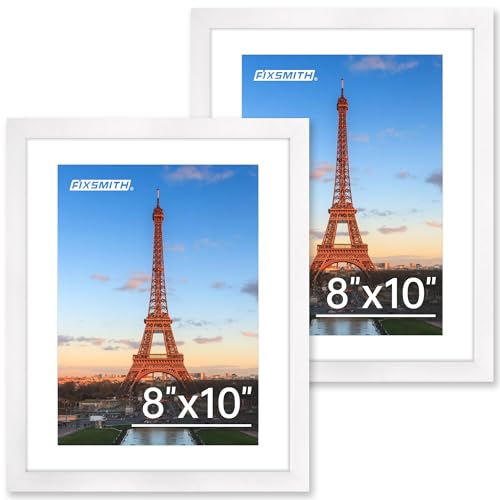 FIXSMITH 8x10 Picture Frame Set of 2, Photo Frame with HD Plexiglass, Display Pictures 5x7 with Mat or 8x10 Without Mat, W...