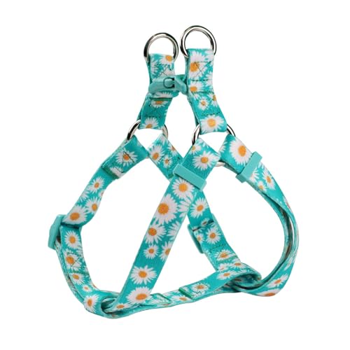 Olahibi Harness and Leash Set, Floral Pattern, 5ft Matching Leash, No Pull, Easy Wear for Small Dogs.(S, Green Daisy)